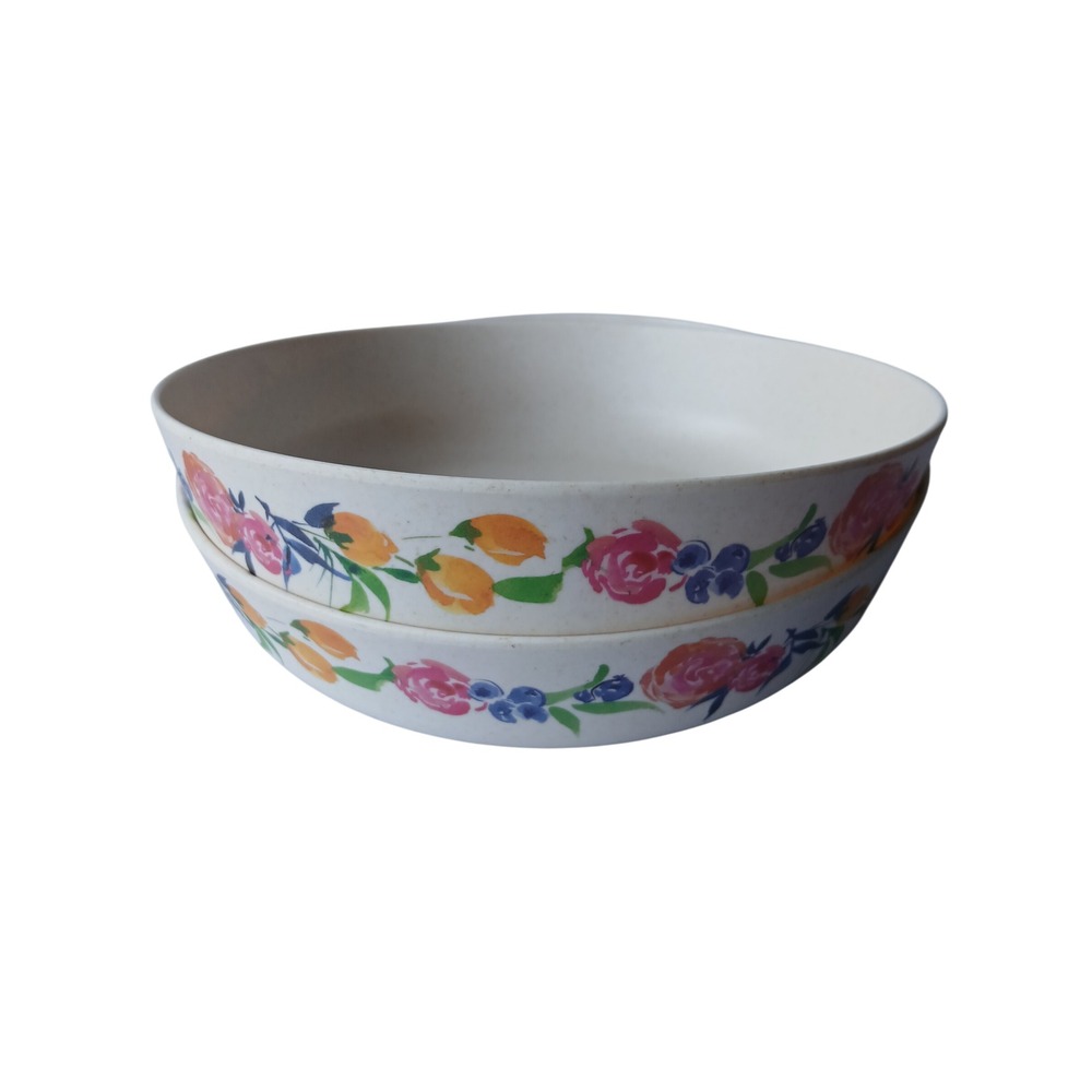 Primrose Alley Floral Melamine Pasta Bowls Set‎ of 2 Pink Rose Yellow Berry 8 in